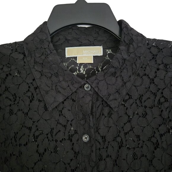 MICHAEL KORS Black Lace Button Down Shirt 2X - Picture 2 of 5